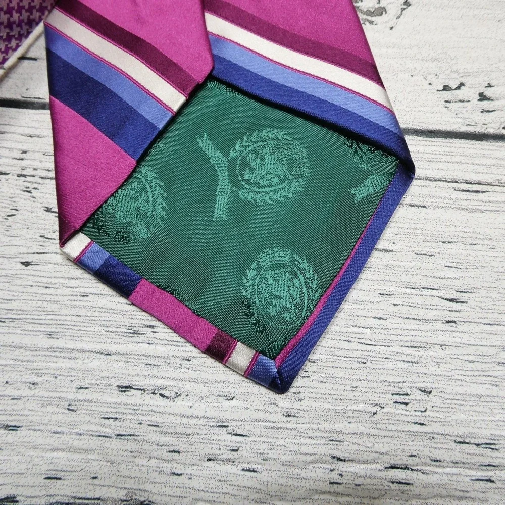 Tommy Hilfiger Tie Mens One Size Pink Blue Stripe 100% Silk Made In USA
